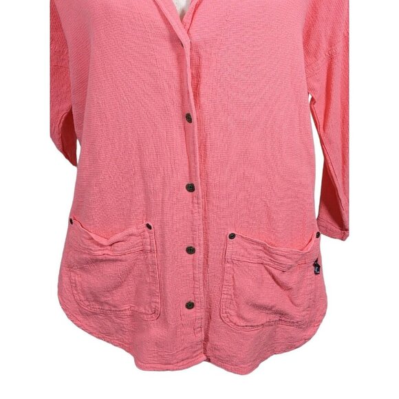 Womens Blazer Jacket Size Med Snap Front Caribbean Cotton Gauze Coral Pockets - Picture 4 of 6